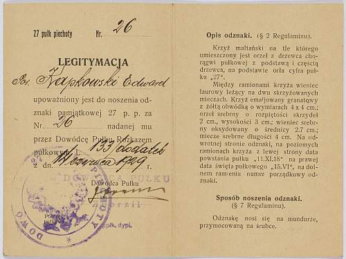 Polish pre-war documents for badges (legitymacja) thread