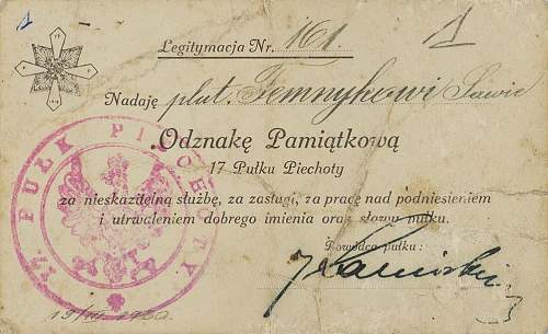 Polish pre-war documents for badges (legitymacja) thread