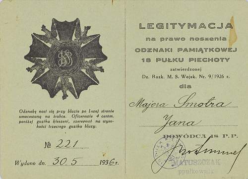 Polish pre-war documents for badges (legitymacja) thread