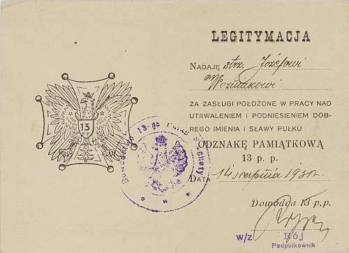 Polish pre-war documents for badges (legitymacja) thread