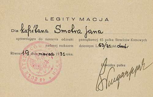 Polish pre-war documents for badges (legitymacja) thread