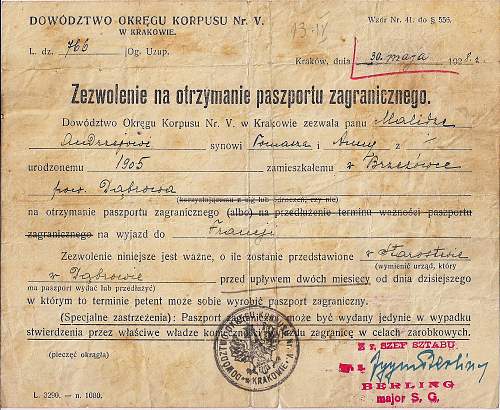 Zygmunt Berling signed document 1928