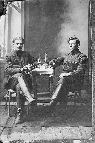 Polish uniform, gun, drink?