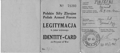 General Zygmunt Piasecki POW ID Card