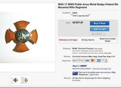 Polish Regimental Badges WW2