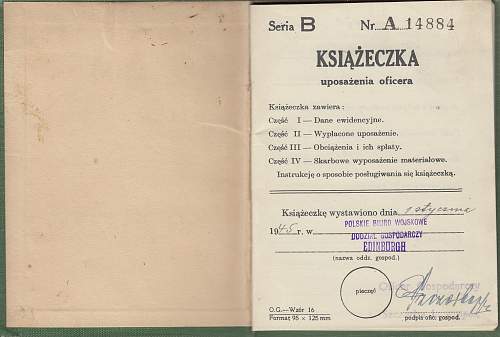 Kziazeczka Uposazenia Oficera - Officers Record of Service - PPOR Jan Boguslawski