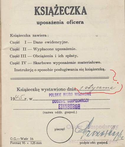 Kziazeczka Uposazenia Oficera - Officers Record of Service - PPOR Jan Boguslawski