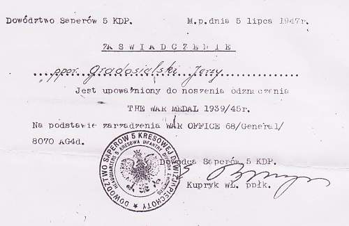 Polish Army Medal for War (Medal Wojska za Wojne) 1939-45