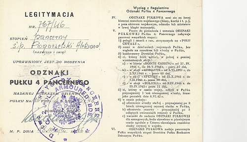 4th Armoured Battalion Document,  Pu&#322;ku 4 Pancernego legitymacja