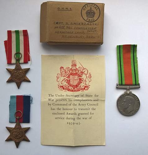 Monte Cassino cross &amp; award plus group - uniform patches, Italy Star, 1939-1945 Star, Defence Medal