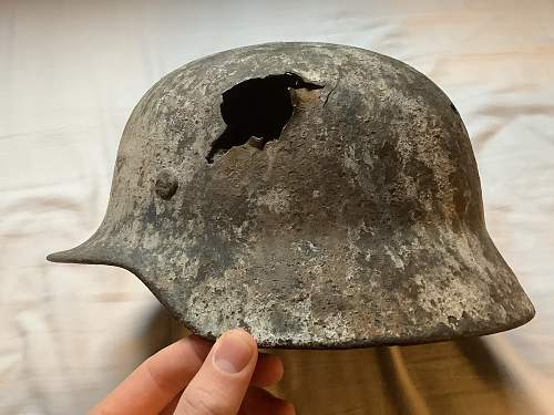 Battledamaged Snow Camo relic helmet m35