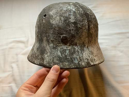 Battledamaged Snow Camo relic helmet m35