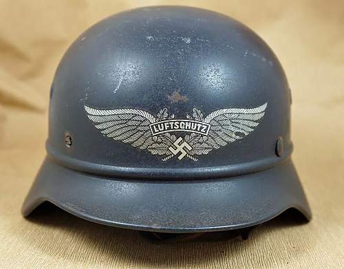 M40 Luftschutz Helmet, original or fake decal?