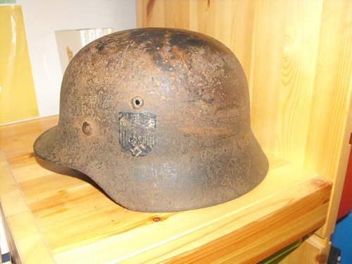 Single decal German Army helmet from St Lo.