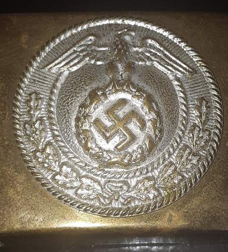 Unmarked brass SA buckle mobile swastika
