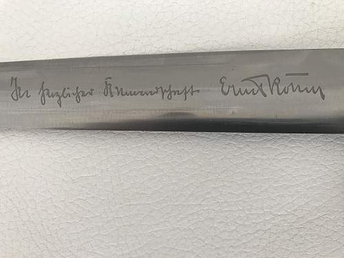 SA dagger with Ernst Röhm honor inscription