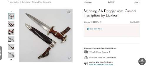 Etched Dedication SA dagger at auction please take a look &amp; advise