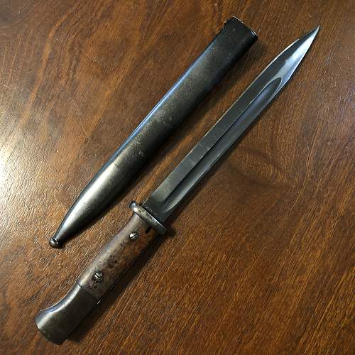 WW2 German 84/98 III Bayonet &amp; Unmarked Scabbard 1937 F. Herder