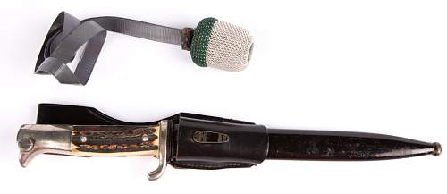 &quot;Solingen&quot; marked K98 dress bayonet w/ stag handle - authenticity check of frog as well please