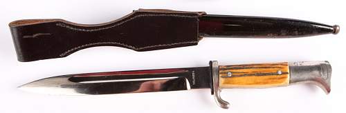 &quot;Solingen&quot; marked K98 dress bayonet w/ stag handle - authenticity check of frog as well please