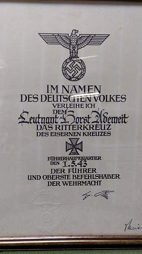 Luftwaffe Ace Horst Ademeit Ritterkreuz Award Document Authentication