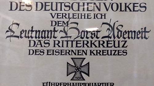 Luftwaffe Ace Horst Ademeit Ritterkreuz Award Document Authentication
