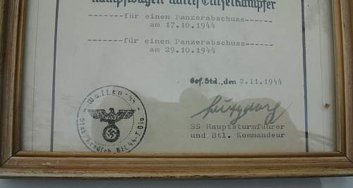 SS Panzerkampf Urkunde !