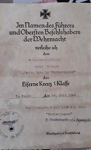 German decorations certificates