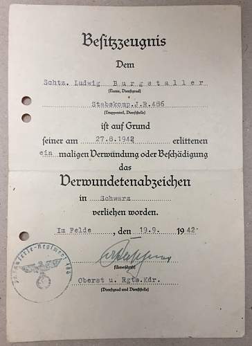 Help with some Soldbuch entries to Obergefreiter Ludwig Burgstaller