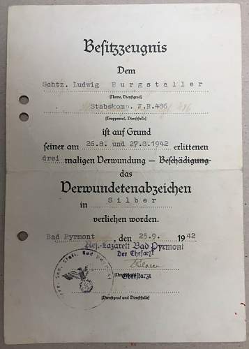 Help with some Soldbuch entries to Obergefreiter Ludwig Burgstaller