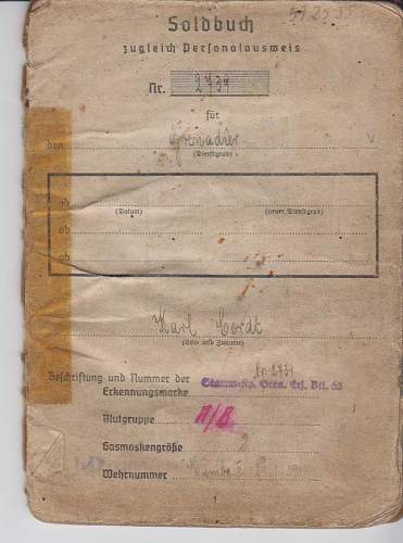 Soldbuch from Grenadier Regiment 1055, 89th Infantry Division.