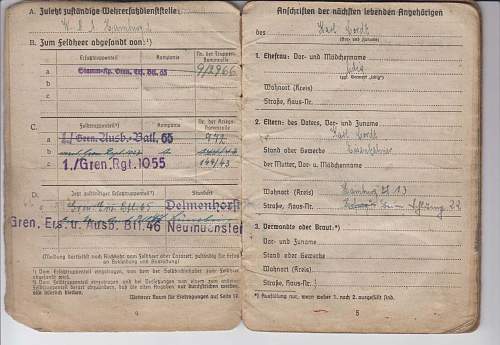 Soldbuch from Grenadier Regiment 1055, 89th Infantry Division.