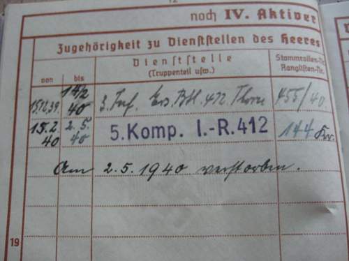 Wehrpass - 328, 366, 412 Infanterie Regiment