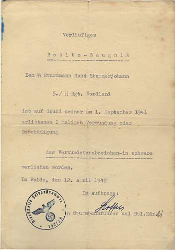 Opinions on Nahkampfspange Besitzzeugnis for an SS Unterscharfuehrer