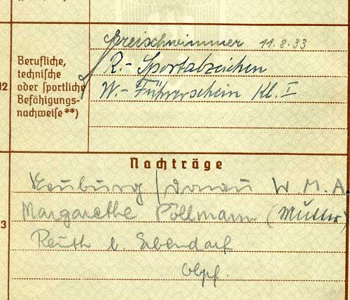Wehrpass to Oberfeldwebel Willy Pöllmann. Need help with some handwriting