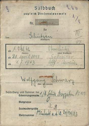 Soldbuch 15th I.R. (mot.) (15th Panzergrenadiers), 29th Panzergrenadier Division