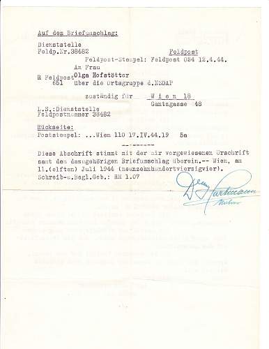 Wehrpass - Leopold Hofstatter KIA - with death notification letter