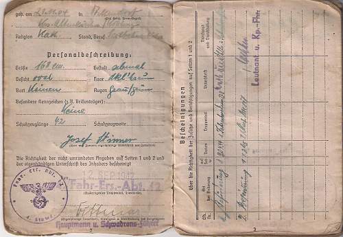 Soldbuch for a Fahrer on the Russian and and Italian Fronts