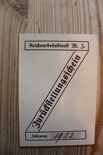 RADwJ Zurückstellungsschein 1940