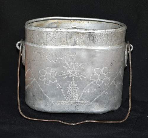 Captured German mess kit with Soviet trench art-named to KIA