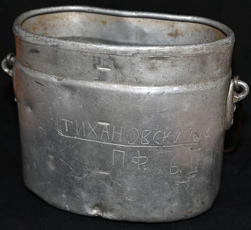 Captured German mess kit with Soviet trench art-named to KIA