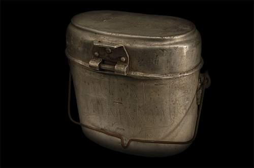 Captured German mess kit with Soviet trench art-named to KIA