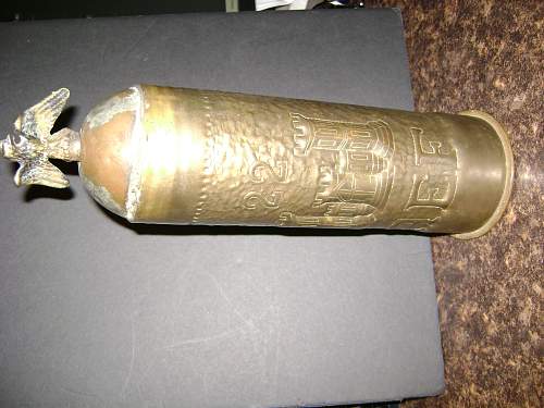 This cartridge case trench art has a 22 engraved castle