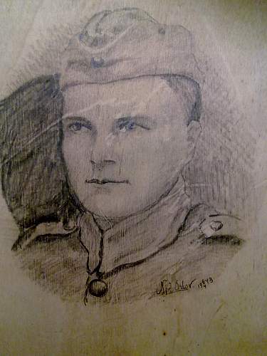 Soviet POW pencil drawing (self portrait) while inprisoned in Finland
