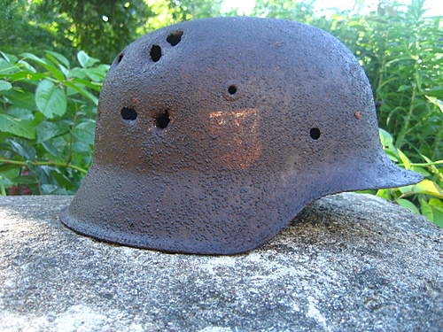 One more battlefield damaged m42 SS helmet  from Lett.19.SS.Frw.Div.position
