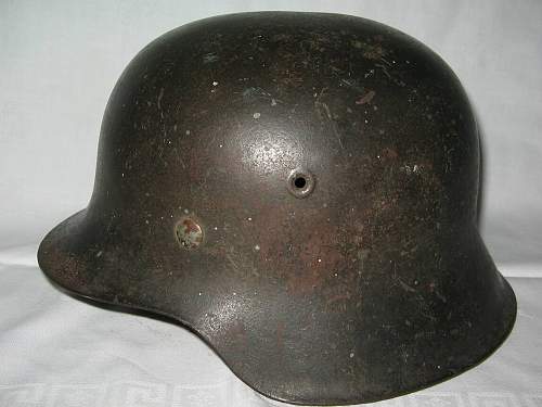 SS M 42 EF helmet, battledamaged