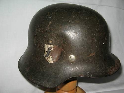 SS M 42 EF helmet, battledamaged