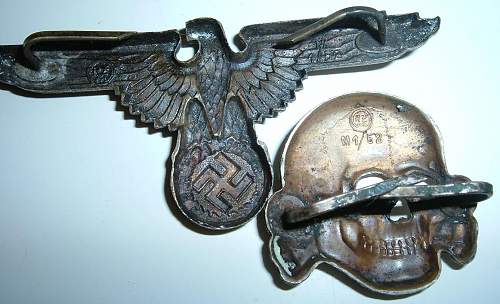 SS eagle and skull M1/52 marked and SS Panzer trapezoid