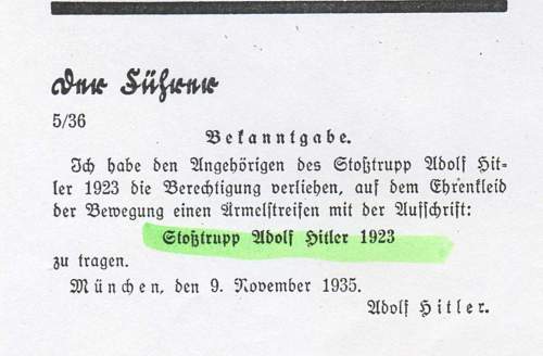 Stosstrupp Adolf Hitler 1923 Cuff Title