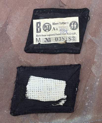 Dachau SS collar tabs w/ cardboard backing